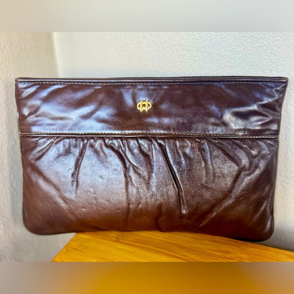 Vintage 70s Letisse Clutch Brown Leather Talon Zip Closure Pocket 6.5” W X 10.5”